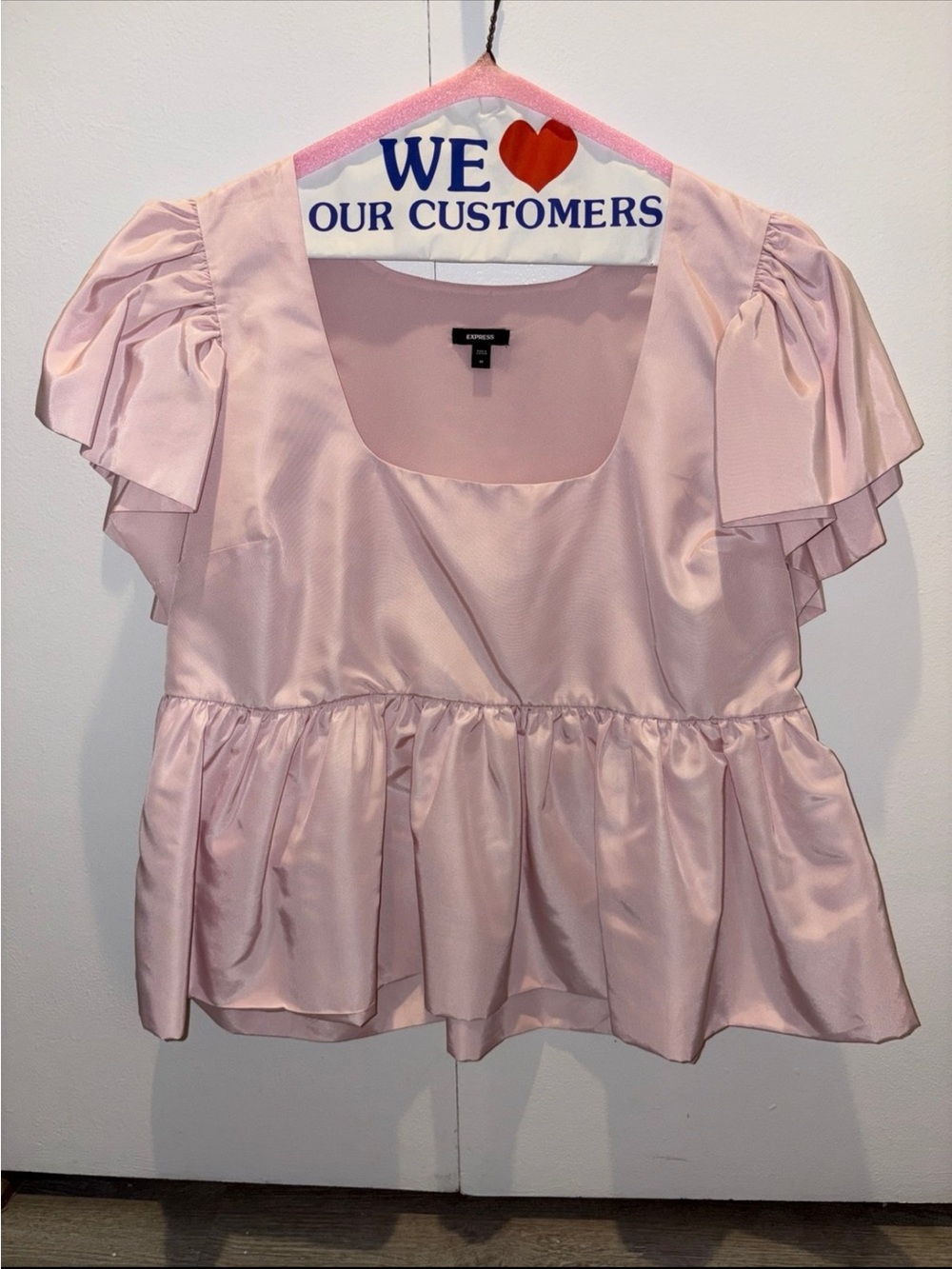 Express Pink Peplum Puff Sleeve Top